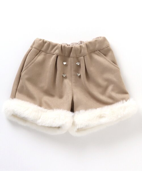 apres les cours（アプレレクール）の「ファー付きショートパンツ（その他パンツ・キッズ・ベージュ/チェック・140/90/120/110/130/100）」の2枚目の写真