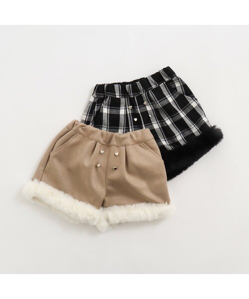 apres les cours（アプレレクール）の「ファー付きショートパンツ（その他パンツ・キッズ・ベージュ/チェック・140/90/120/110/130/100）」の3枚目の写真