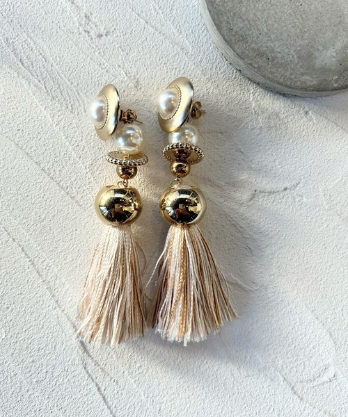 2wayラウンドタッセルピアス/prink tassel pierce（ピアス（両耳用