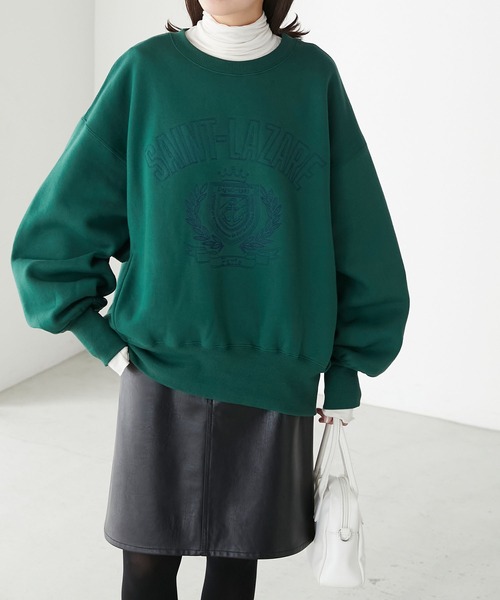 BONLECILL(ボンルシール)の「裏起毛カレッジキルト刺繍スウェットプルオーバー(スウェット・レディース・チャコールグレー/ネイビー/オートミール/グリーン/レッド・FREE)」の6枚目の写真