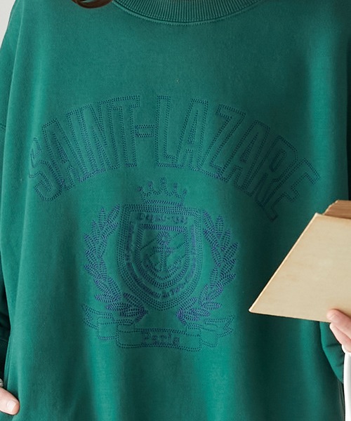 BONLECILL(ボンルシール)の「裏起毛カレッジキルト刺繍スウェットプルオーバー(スウェット・レディース・チャコールグレー/ネイビー/オートミール/グリーン/レッド・FREE)」の7枚目の写真