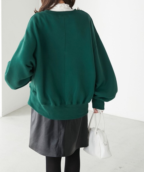 BONLECILL(ボンルシール)の「裏起毛カレッジキルト刺繍スウェットプルオーバー(スウェット・レディース・チャコールグレー/ネイビー/オートミール/グリーン/レッド・FREE)」の9枚目の写真