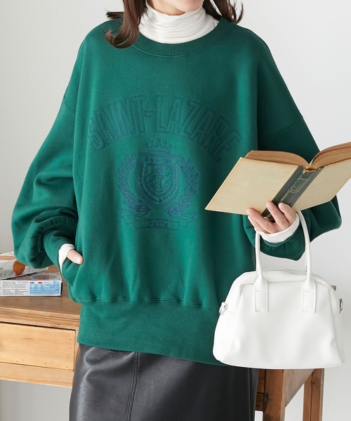 BONLECILL(ボンルシール)の「裏起毛カレッジキルト刺繍スウェットプルオーバー(スウェット・レディース・チャコールグレー/ネイビー/オートミール/グリーン/レッド・FREE)」の10枚目の写真
