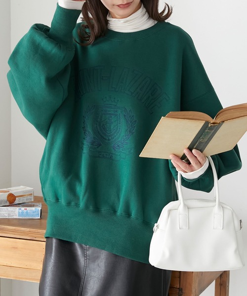 BONLECILL(ボンルシール)の「裏起毛カレッジキルト刺繍スウェットプルオーバー(スウェット・レディース・チャコールグレー/ネイビー/オートミール/グリーン/レッド・FREE)」の13枚目の写真