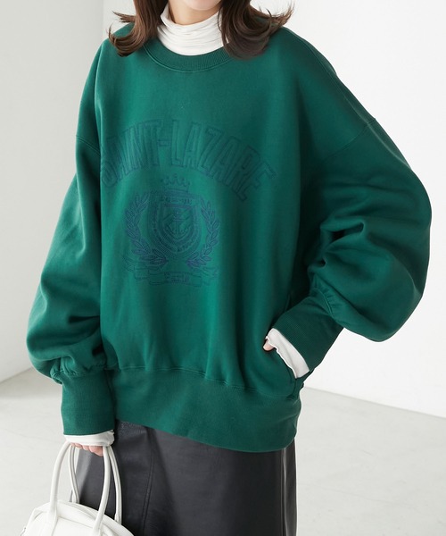 BONLECILL(ボンルシール)の「裏起毛カレッジキルト刺繍スウェットプルオーバー(スウェット・レディース・チャコールグレー/ネイビー/オートミール/グリーン/レッド・FREE)」の14枚目の写真