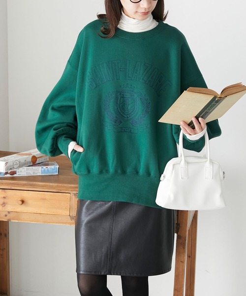 BONLECILL(ボンルシール)の「裏起毛カレッジキルト刺繍スウェットプルオーバー(スウェット・レディース・チャコールグレー/ネイビー/オートミール/グリーン/レッド・FREE)」の15枚目の写真