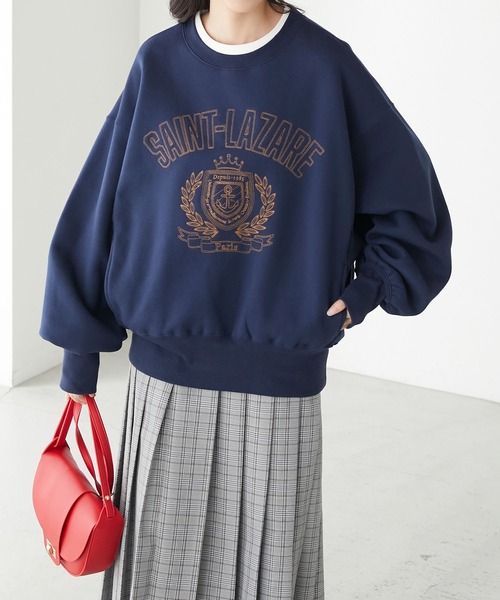 BONLECILL(ボンルシール)の「裏起毛カレッジキルト刺繍スウェットプルオーバー(スウェット・レディース・チャコールグレー/ネイビー/オートミール/グリーン/レッド・FREE)」の16枚目の写真