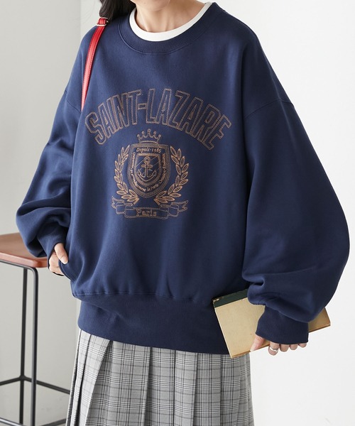 BONLECILL(ボンルシール)の「裏起毛カレッジキルト刺繍スウェットプルオーバー(スウェット・レディース・チャコールグレー/ネイビー/オートミール/グリーン/レッド・FREE)」の19枚目の写真