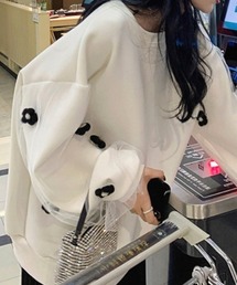 deux amour | 花モチーフチュール袖トレーナー(スウェット)