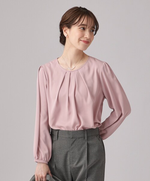 DRESKIP(ドレスキップ)の「◆【洗える/通勤/セレモニーにも】9分袖 フロントタックブラウス(シャツ/ブラウス・レディース・オフホワイト/ライトグレー/ピンク系・04/03/02)」の3枚目の写真