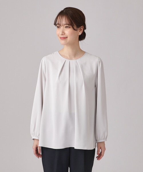 DRESKIP(ドレスキップ)の「◆【洗える/通勤/セレモニーにも】9分袖 フロントタックブラウス(シャツ/ブラウス・レディース・オフホワイト/ライトグレー/ピンク系・04/03/02)」の7枚目の写真