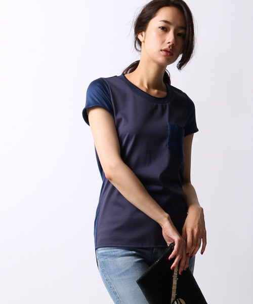 5351 POUR LES FEMMES(ゴーサンゴーイチプールファム)の「異素材天竺BACKドレープ(Tシャツ/カットソー・レディース・ブルー/ホワイト/ブラック・FREE)」の1枚目の写真