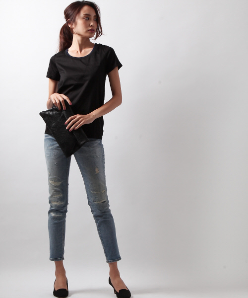 5351 POUR LES FEMMES(ゴーサンゴーイチプールファム)の「異素材天竺BACKドレープ(Tシャツ/カットソー・レディース・ブルー/ホワイト/ブラック・FREE)」の19枚目の写真