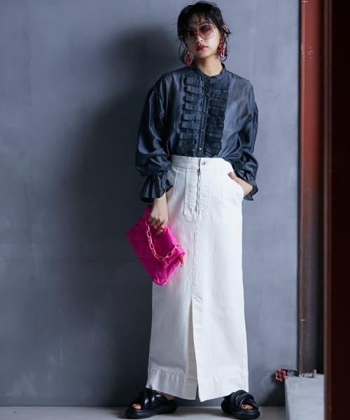 GEVS.（ジェイヴィス）の「＜大きいサイズ＞ フリルシアーブラウス GEVS.（シャツ/ブラウス・レディース・グレー/ベージュ・L/LL/3L/4L/5L）」の21枚目の写真