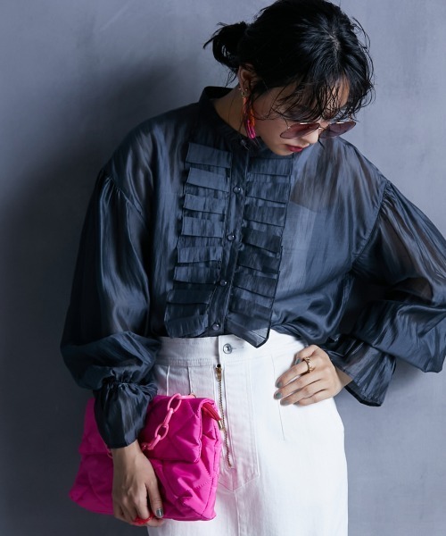 GEVS.（ジェイヴィス）の「＜大きいサイズ＞ フリルシアーブラウス GEVS.（シャツ/ブラウス・レディース・グレー/ベージュ・L/LL/3L/4L/5L）」の14枚目の写真