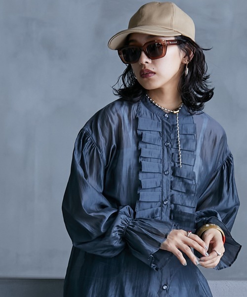 GEVS.（ジェイヴィス）の「＜大きいサイズ＞ フリルシアーブラウス GEVS.（シャツ/ブラウス・レディース・グレー/ベージュ・L/LL/3L/4L/5L）」の8枚目の写真