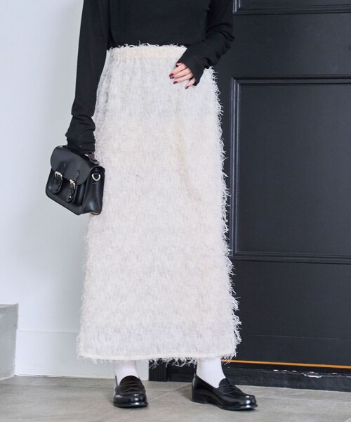 coen（コーエン）の「カットジャガードナロースカート（スカート・レディース・オフホワイト/ブラック・M/L）」の3枚目の写真