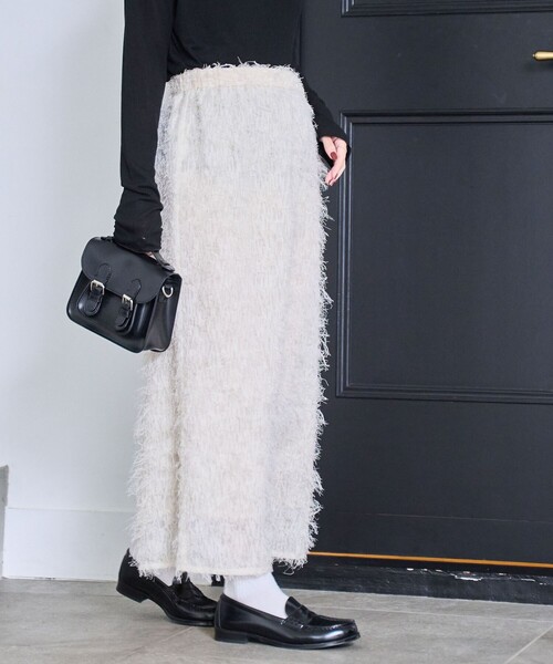 coen（コーエン）の「カットジャガードナロースカート（スカート・レディース・オフホワイト/ブラック・M/L）」の4枚目の写真