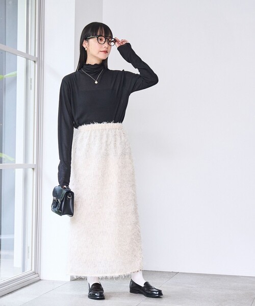 coen（コーエン）の「カットジャガードナロースカート（スカート・レディース・オフホワイト/ブラック・M/L）」の6枚目の写真