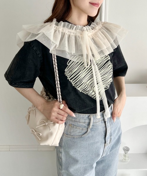 Loueme(ルエム)の「マルチウェイチュール付けフリル(付け襟・レディース・ブラック/アイボリー・FREE)」の10枚目の写真