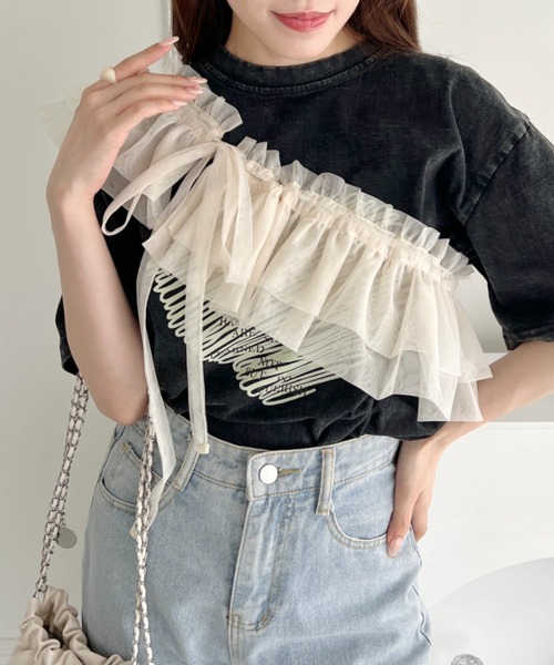 Loueme(ルエム)の「マルチウェイチュール付けフリル(付け襟・レディース・ブラック/アイボリー・FREE)」の3枚目の写真