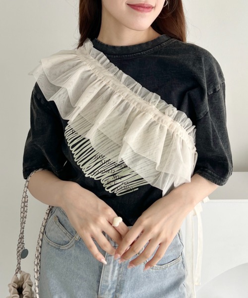 Loueme(ルエム)の「マルチウェイチュール付けフリル(付け襟・レディース・ブラック/アイボリー・FREE)」の4枚目の写真