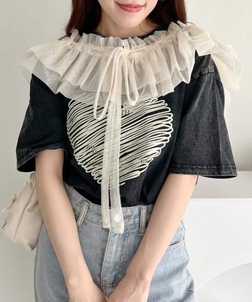 Loueme(ルエム)の「マルチウェイチュール付けフリル(付け襟・レディース・ブラック/アイボリー・FREE)」の9枚目の写真