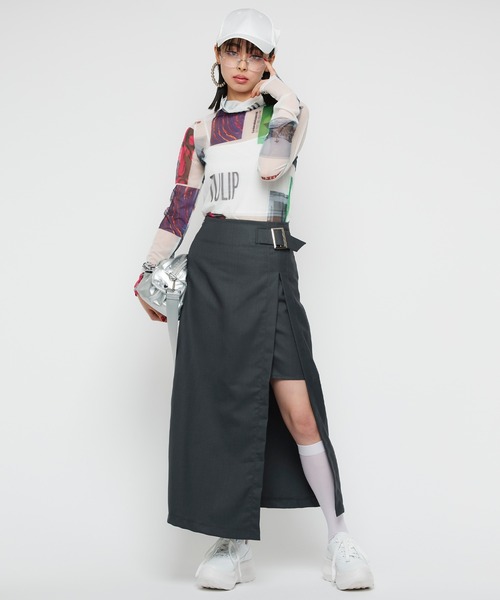 Narcissus（ナルシス）の「ベルトタイトスカート　ミディアム丈　（スカート・レディース・ブラック/グレー・FREE）」の5枚目の写真