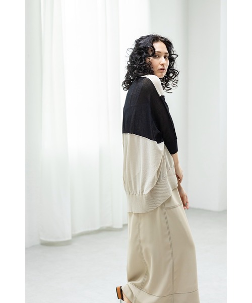 OSMOSIS（オズモーシス）の「切替ニットカーディガン（カーディガン/ボレロ・レディース・ブラック/ライトベージュ/チャコール・ONE SIZE）」の6枚目の写真