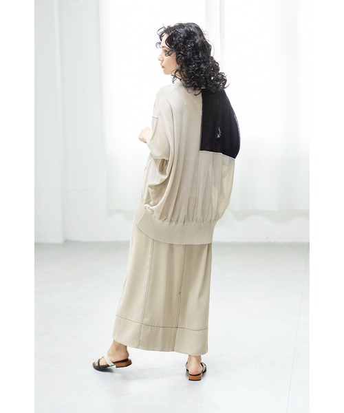 OSMOSIS（オズモーシス）の「切替ニットカーディガン（カーディガン/ボレロ・レディース・ブラック/ライトベージュ/チャコール・ONE SIZE）」の7枚目の写真