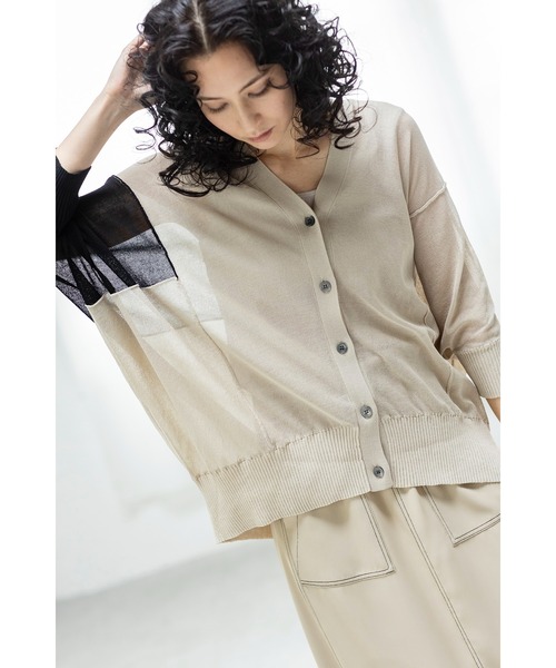 OSMOSIS（オズモーシス）の「切替ニットカーディガン（カーディガン/ボレロ・レディース・ブラック/ライトベージュ/チャコール・ONE SIZE）」の8枚目の写真