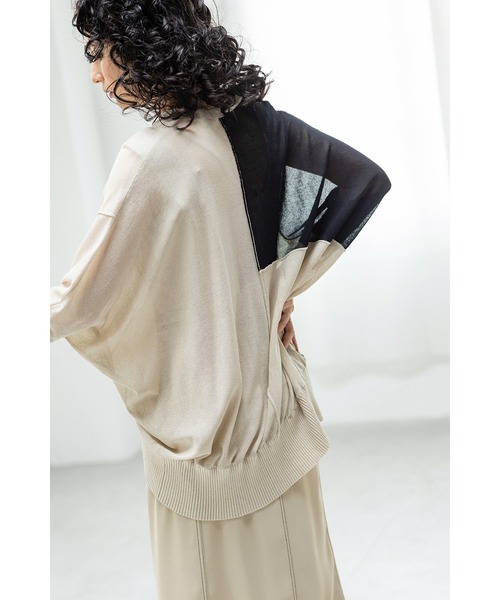 OSMOSIS（オズモーシス）の「切替ニットカーディガン（カーディガン/ボレロ・レディース・ブラック/ライトベージュ/チャコール・ONE SIZE）」の10枚目の写真