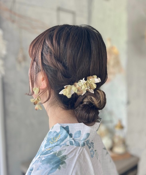 m.soeur(エムスール)の「あじさいとリーフのクリップ(バレッタ/ヘアクリップ・レディース・グリーン/パープル・FREE)」の9枚目の写真