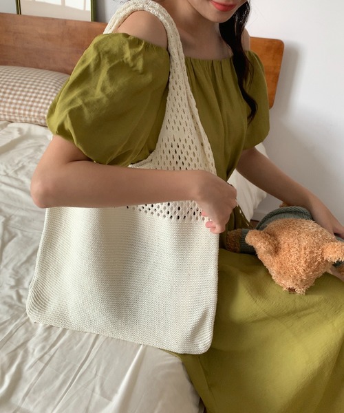 SHEPP(シープ)の「メッシュニット トートバッグ(トートバッグ・レディース・ブラック/ブルー/サックスブルー/レッド/ホワイト/ライトパープル/ベージュ/パープル/イエロー・F)」の12枚目の写真