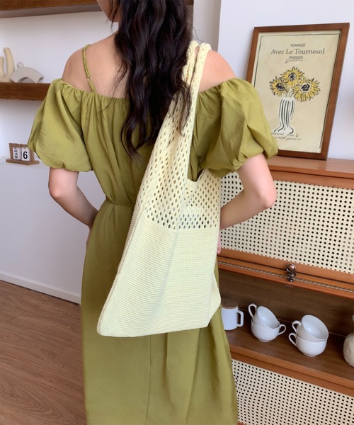 SHEPP(シープ)の「メッシュニット トートバッグ(トートバッグ・レディース・ブラック/ブルー/サックスブルー/レッド/ホワイト/ライトパープル/ベージュ/パープル/イエロー・F)」の14枚目の写真