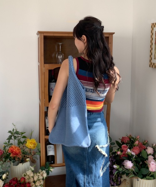 SHEPP(シープ)の「メッシュニット トートバッグ(トートバッグ・レディース・ブラック/ブルー/サックスブルー/レッド/ホワイト/ライトパープル/ベージュ/パープル/イエロー・F)」の16枚目の写真