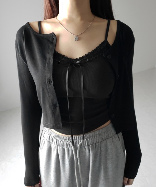 me+em select(ミームセレクト)の「【 カップ付き 】サテンリボンレースリブキャミソール / satin ribbon lace lib camisole(キャミソール・レディース・ブラック/ホワイト/グレー・FREE)」の16枚目の写真