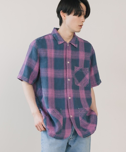 REMI RELIEF(レミレリーフ)の「REMI RELIEF/レミレリーフ リネンチェックS/S SHIRT 半袖シャツ(シャツ/ブラウス・メンズ・ネイビー系/サックスブルー系・L/XL/M)」の7枚目の写真