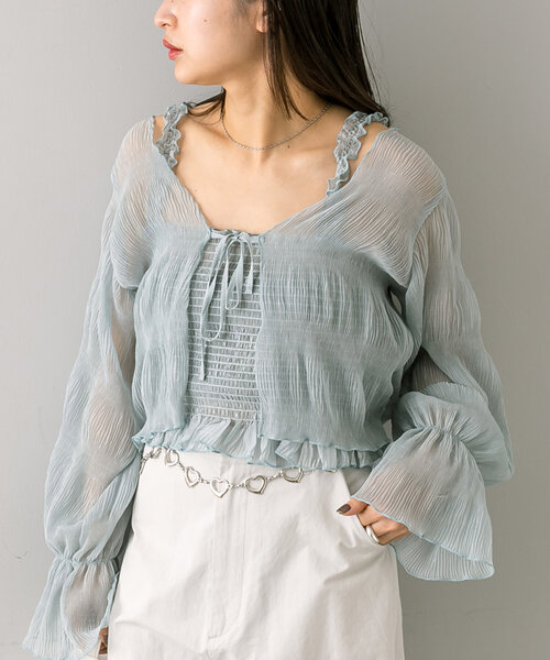 mline（エムライン）の「[mline]シアー楊柳SETブラウス（シャツ/ブラウス・レディース・アイボリー/ブラック/ブルー/ピンク・FREE）」の3枚目の写真