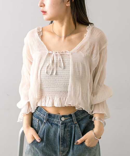 mline（エムライン）の「[mline]シアー楊柳SETブラウス（シャツ/ブラウス・レディース・アイボリー/ブラック/ブルー/ピンク・FREE）」の6枚目の写真