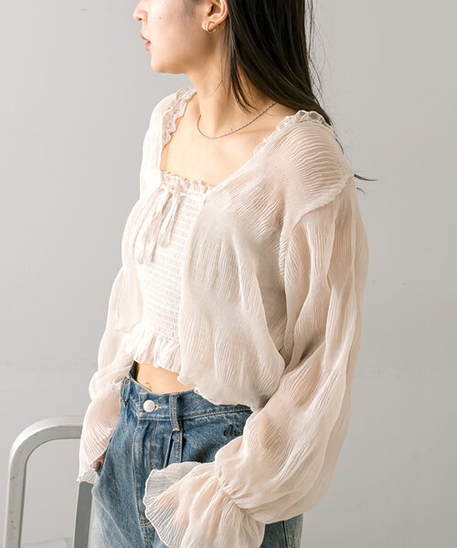 ブラウス シャツ 「mline」シアー楊柳ティアードブラウス レディース セール】[mline]シアー楊柳ティアードブラウス（シャツ/ブラウス