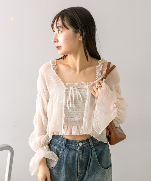 mline（エムライン）の「[mline]シアー楊柳SETブラウス（シャツ/ブラウス・レディース・アイボリー/ブラック/ブルー/ピンク・FREE）」の8枚目の写真