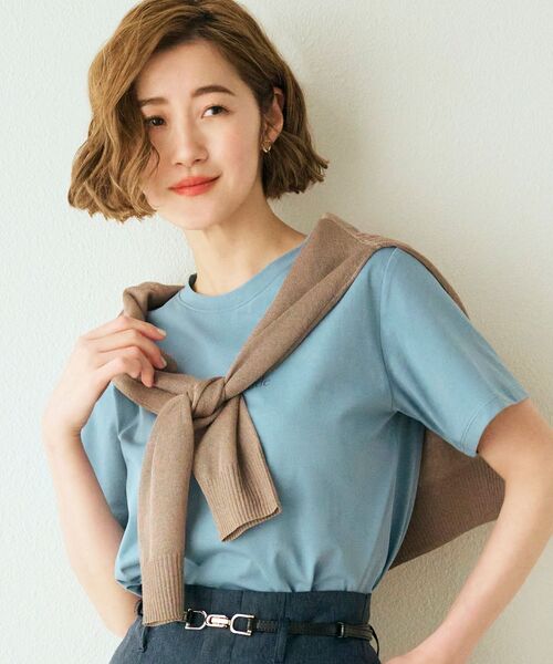 grove（グローブ）の「◆【嬉しい多機能】COTTON USA ロゴTシャツ（Tシャツ/カットソー・レディース・ライトブルー/ホワイト系5/ナチュラル/チャコールグレー/オフホワイト/ライトイエロー系・03/02/01/04/05）」の5枚目の写真