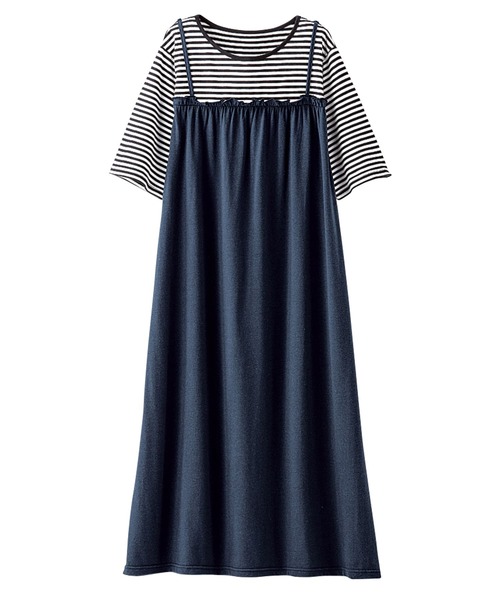 BELLUNA PLUS(ベルーナ)の「重ね着風ゆったり楽チンキャミワンピース(ワンピース・レディース・ブラック系/カーキ系/ネイビー系・MEDIUM/LARGE/X-LARGE)」の12枚目の写真