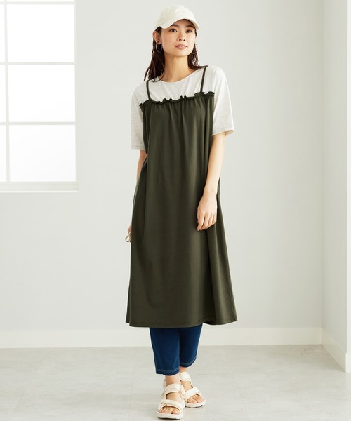 BELLUNA PLUS(ベルーナ)の「重ね着風ゆったり楽チンキャミワンピース(ワンピース・レディース・ブラック系/カーキ系/ネイビー系・MEDIUM/LARGE/X-LARGE)」の7枚目の写真