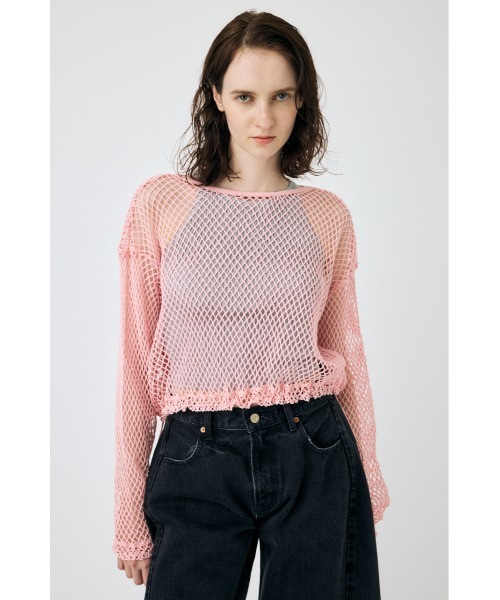 MOUSSY（マウジー）の「MESH CUT トップス（Tシャツ/カットソー・レディース・ライトピンク/ブラック/杢グレー/オフホワイト・FREE）」の6枚目の写真