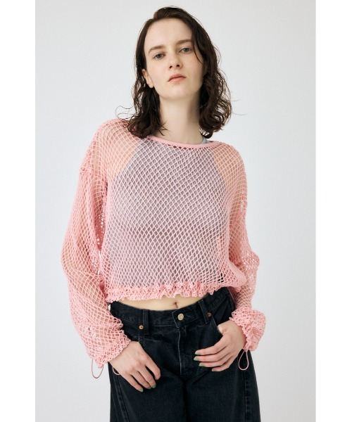 MOUSSY（マウジー）の「MESH CUT トップス（Tシャツ/カットソー・レディース・ライトピンク/ブラック/杢グレー/オフホワイト・FREE）」の10枚目の写真