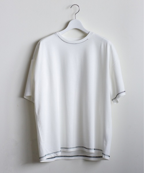 COMMON WARE(コモンウェアー)の「COMMONWARE:ダンボールニットステッチングクルーTEE(Tシャツ/カットソー・メンズ・サックスブルー/ブラック/ホワイト・XL/L/M)」の2枚目の写真