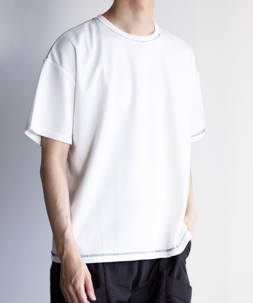 COMMON WARE(コモンウェアー)の「COMMONWARE:ダンボールニットステッチングクルーTEE(Tシャツ/カットソー・メンズ・サックスブルー/ブラック/ホワイト・XL/L/M)」の4枚目の写真