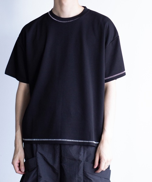 COMMON WARE(コモンウェアー)の「COMMONWARE:ダンボールニットステッチングクルーTEE(Tシャツ/カットソー・メンズ・サックスブルー/ブラック/ホワイト・XL/L/M)」の7枚目の写真